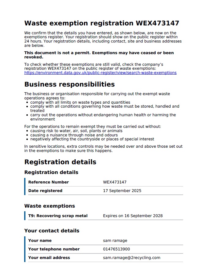 2 Recycling Waste Licence T9 2025 2028