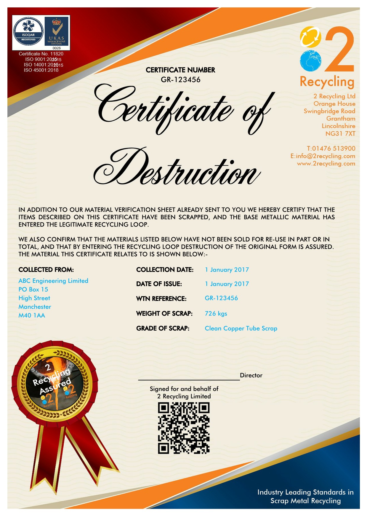 Example Certificate of Destruction 2020